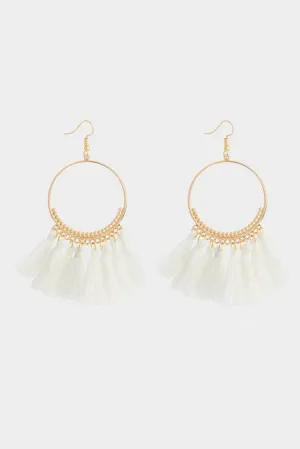 White Bohemian Tassel circle earrings