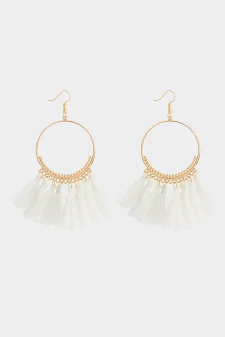 White Bohemian Tassel circle earrings