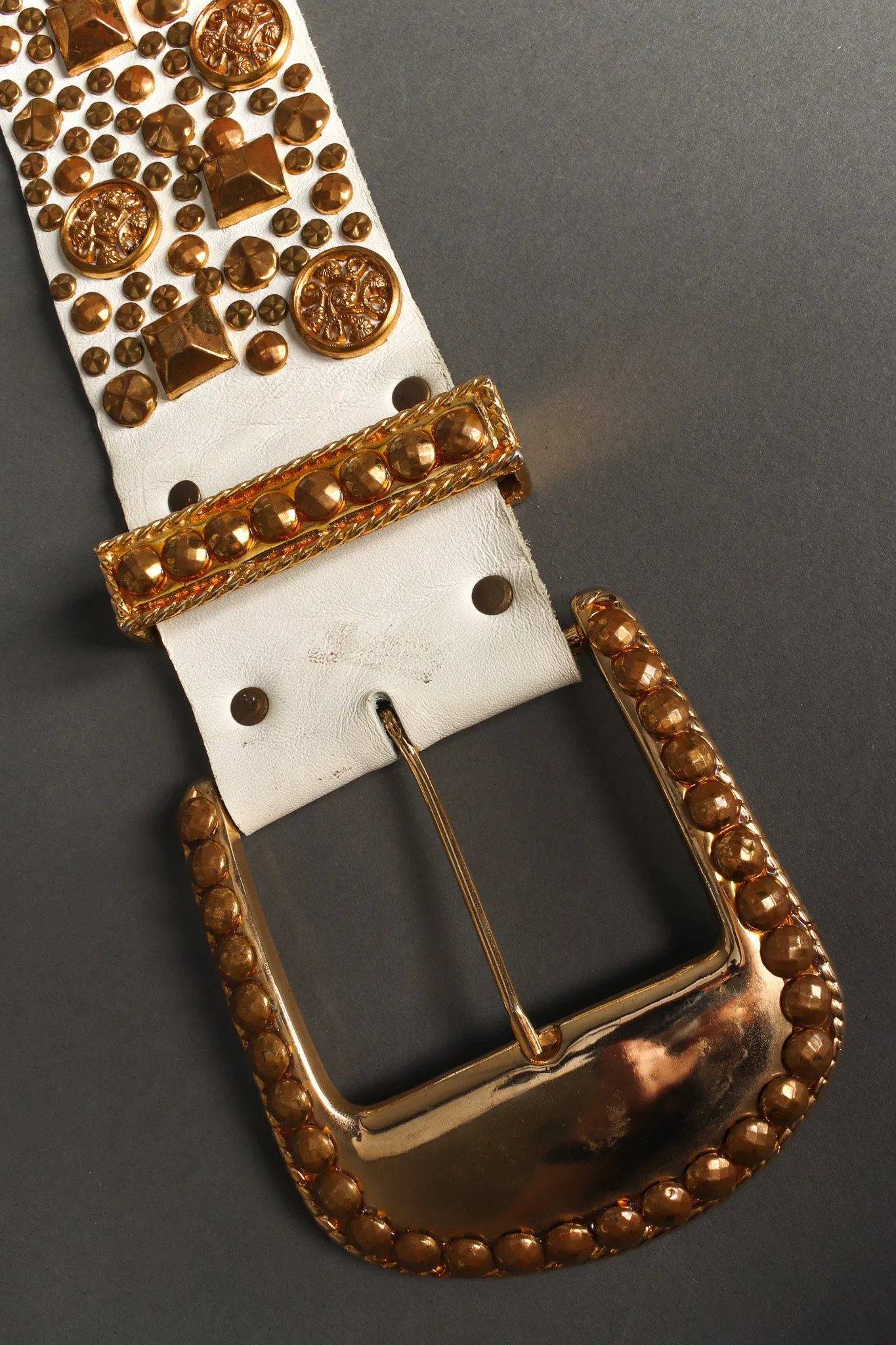 Wide Gold Studded Leather Belt
