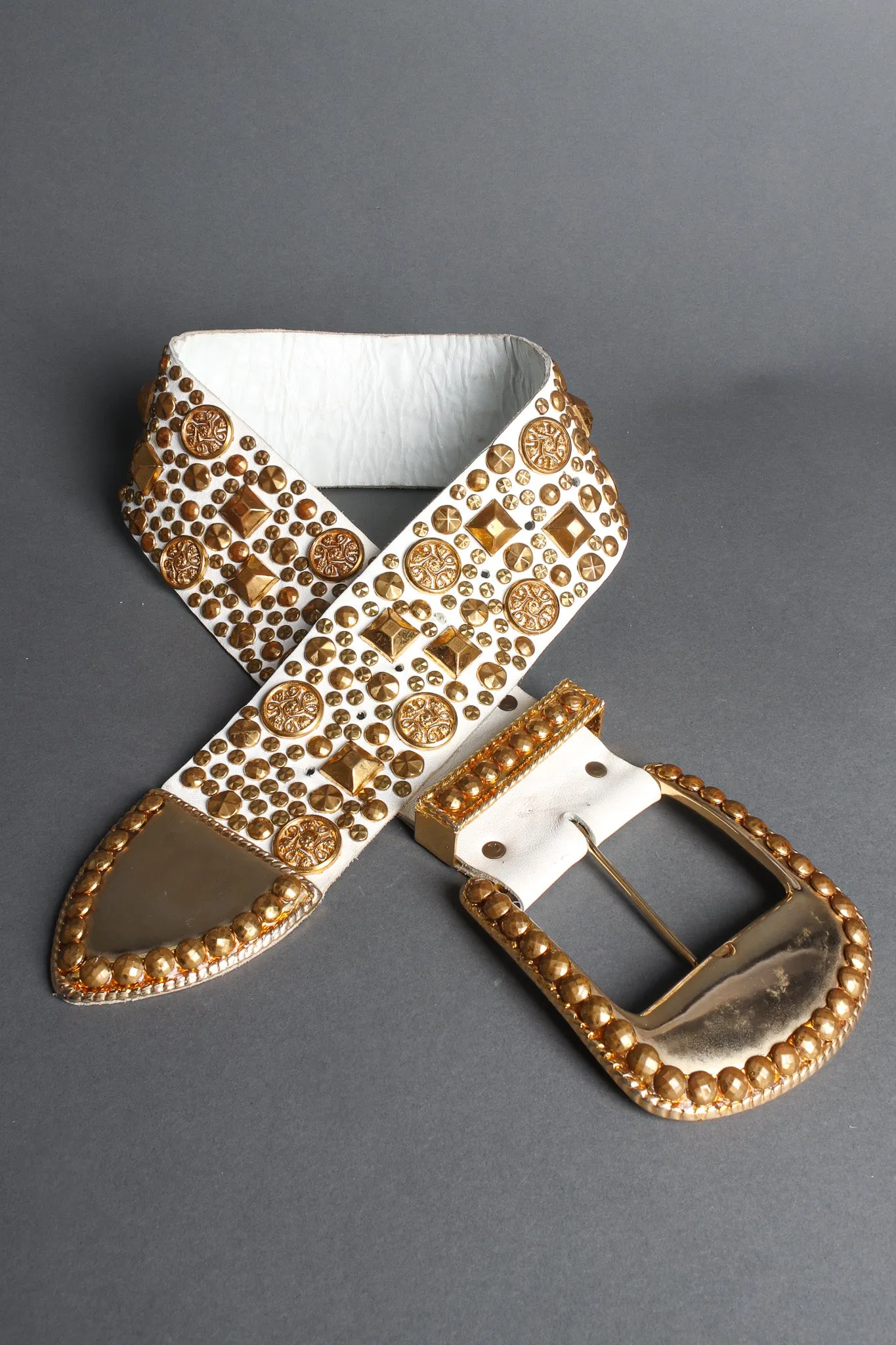 Wide Gold Studded Leather Belt