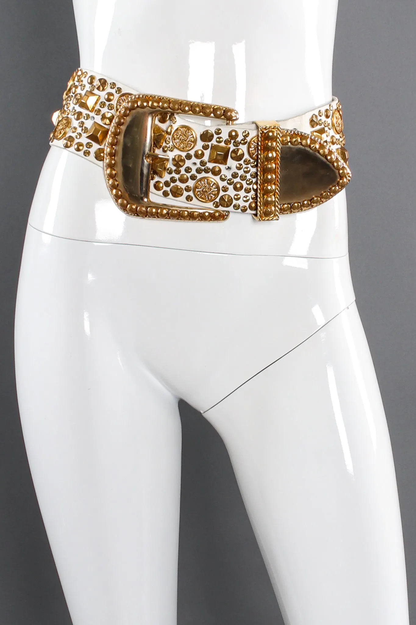 Wide Gold Studded Leather Belt
