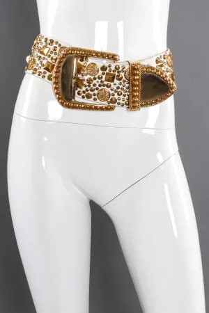 Wide Gold Studded Leather Belt