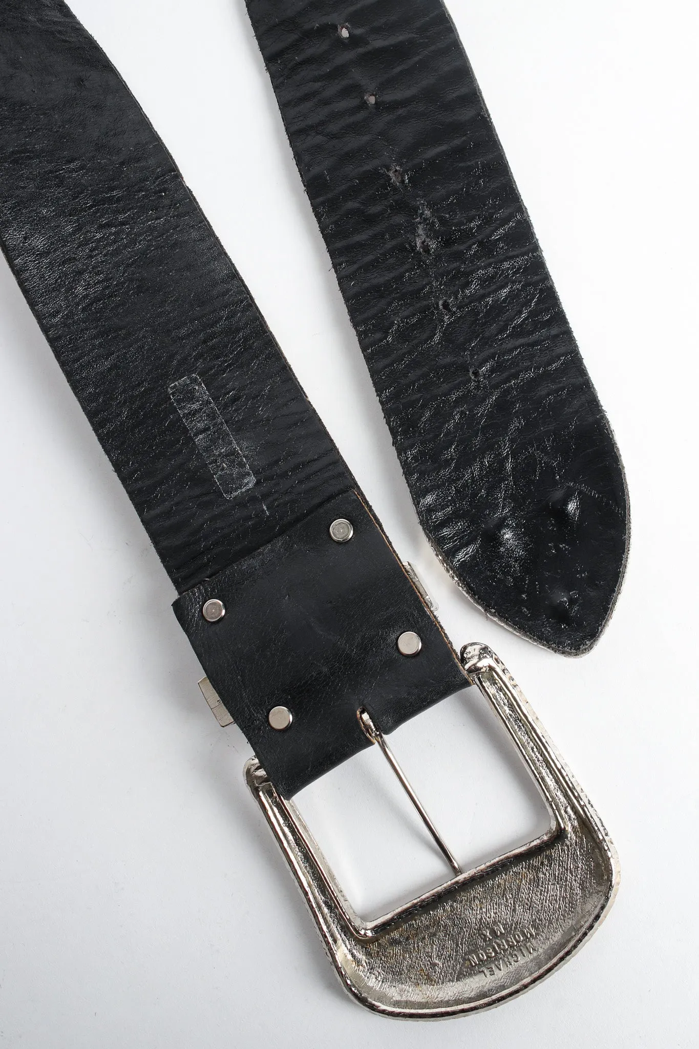 Wide Silver Studded Leather Belt