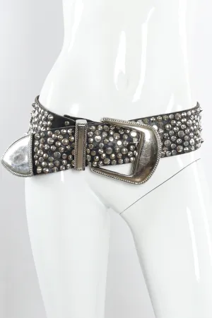 Wide Silver Studded Leather Belt