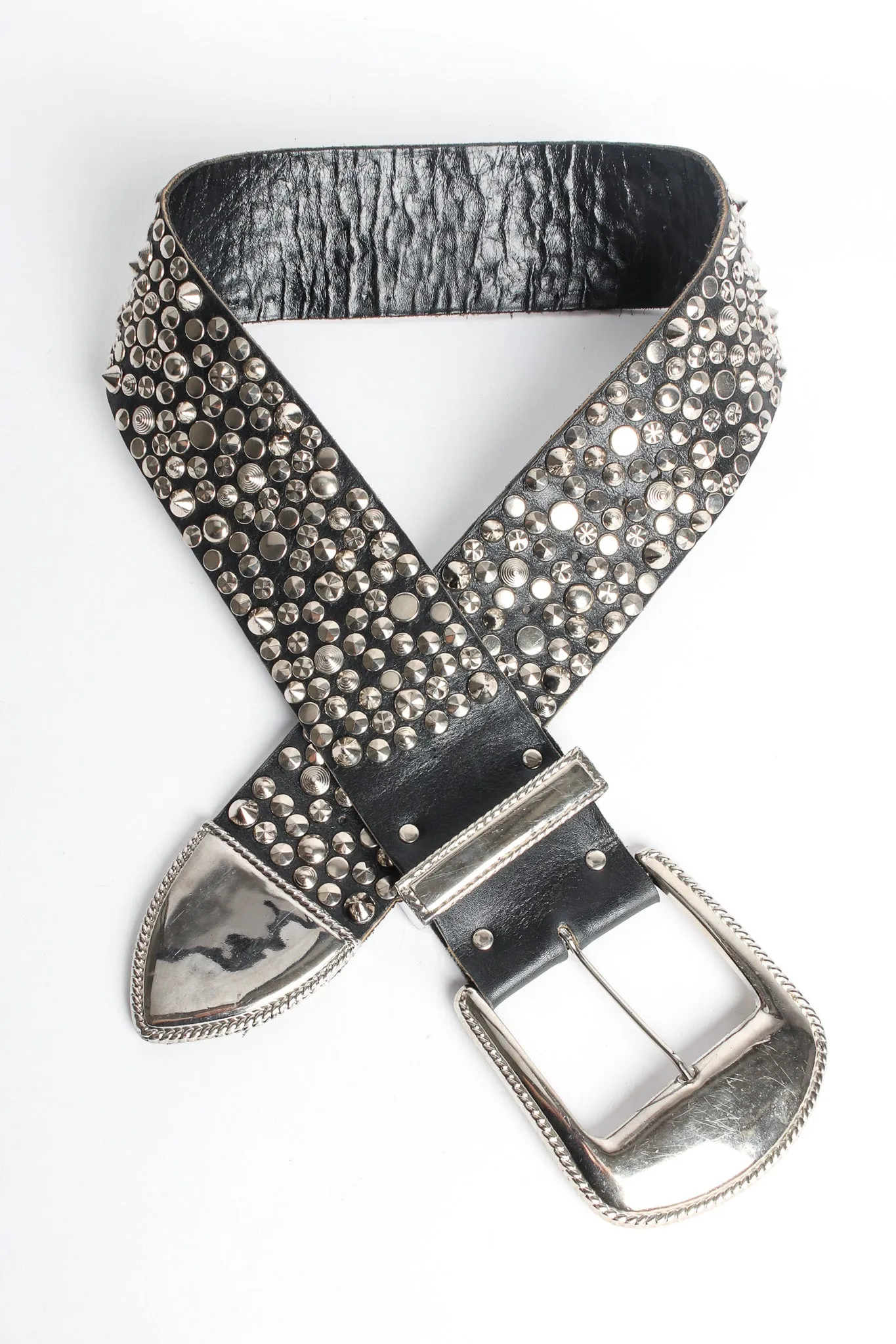 Wide Silver Studded Leather Belt
