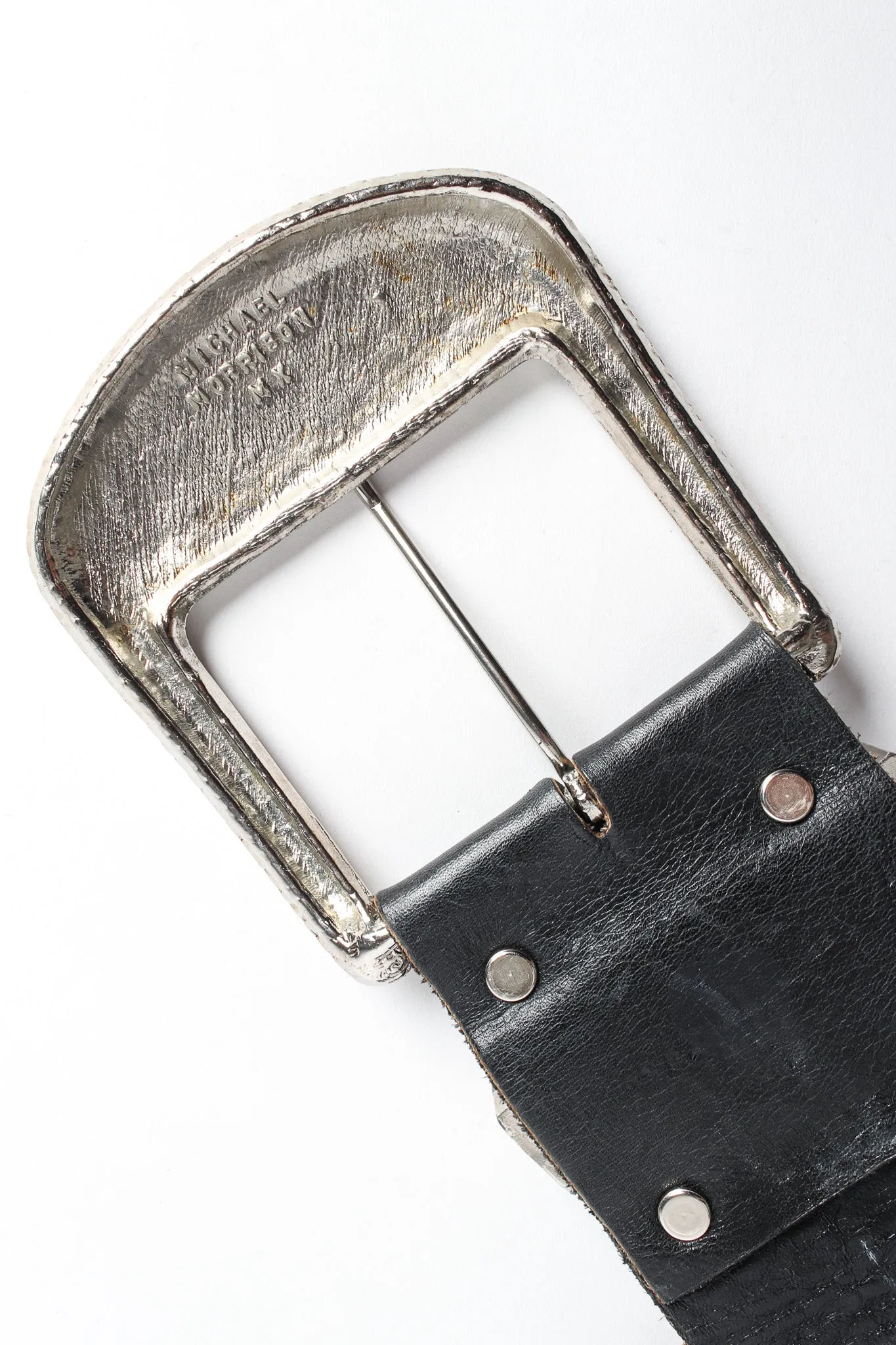 Wide Silver Studded Leather Belt