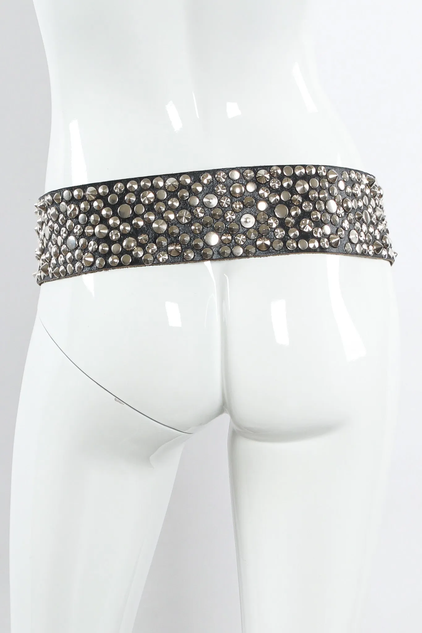 Wide Silver Studded Leather Belt