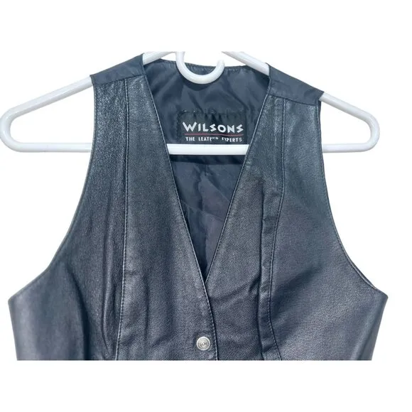 Wilson Leather Vest Womens Medium Button down Biker Moto Goth 90s Vintage Retro