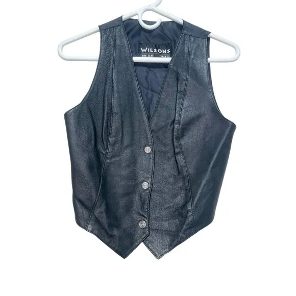 Wilson Leather Vest Womens Medium Button down Biker Moto Goth 90s Vintage Retro
