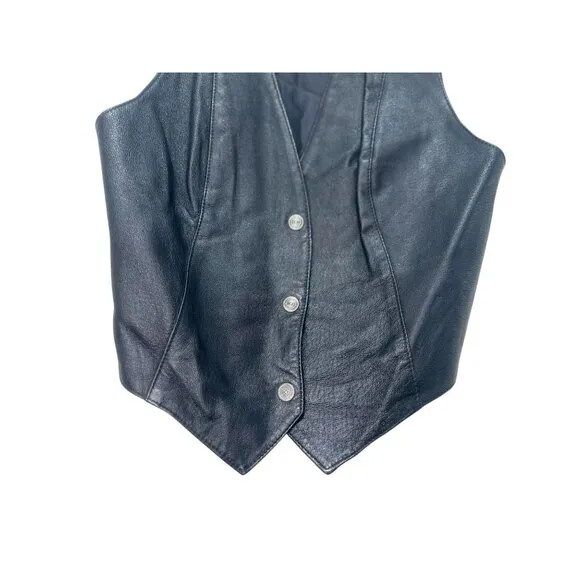Wilson Leather Vest Womens Medium Button down Biker Moto Goth 90s Vintage Retro