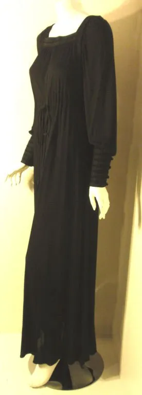 YVES SAINT LAURENT 1970s Black Bohemian Gown w/ Tassel Size 34