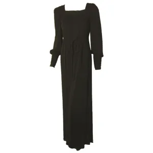 YVES SAINT LAURENT 1970s Black Bohemian Gown w/ Tassel Size 34