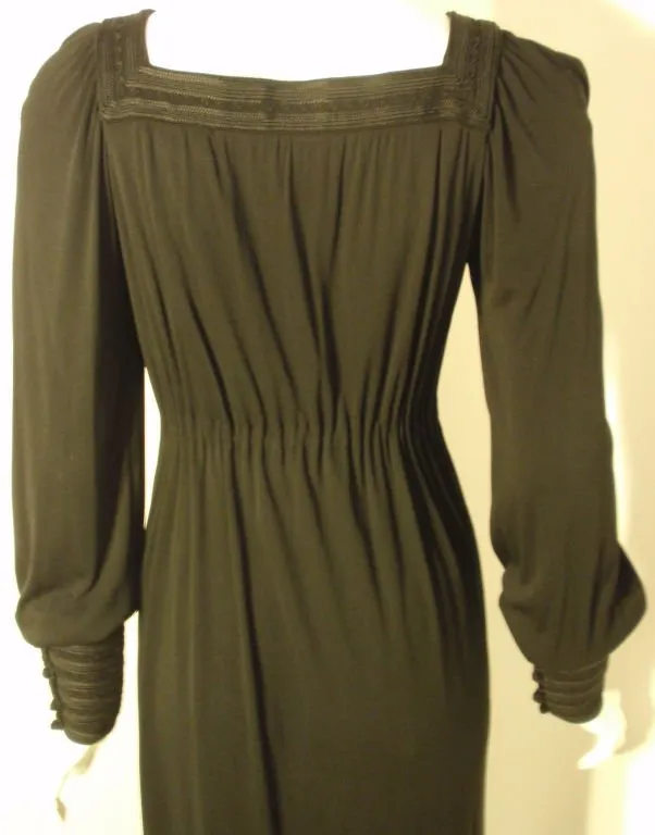 YVES SAINT LAURENT 1970s Black Bohemian Gown w/ Tassel Size 34