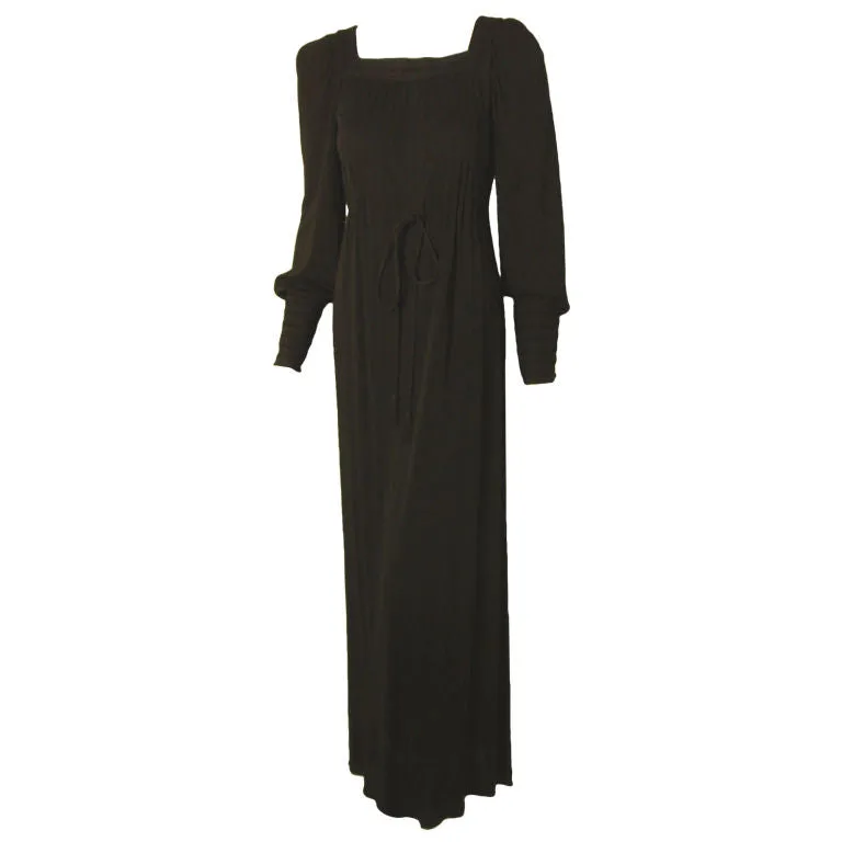 YVES SAINT LAURENT 1970s Black Bohemian Gown w/ Tassel Size 34