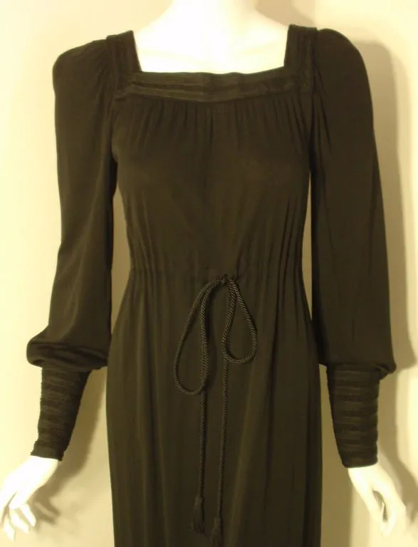 YVES SAINT LAURENT 1970s Black Bohemian Gown w/ Tassel Size 34