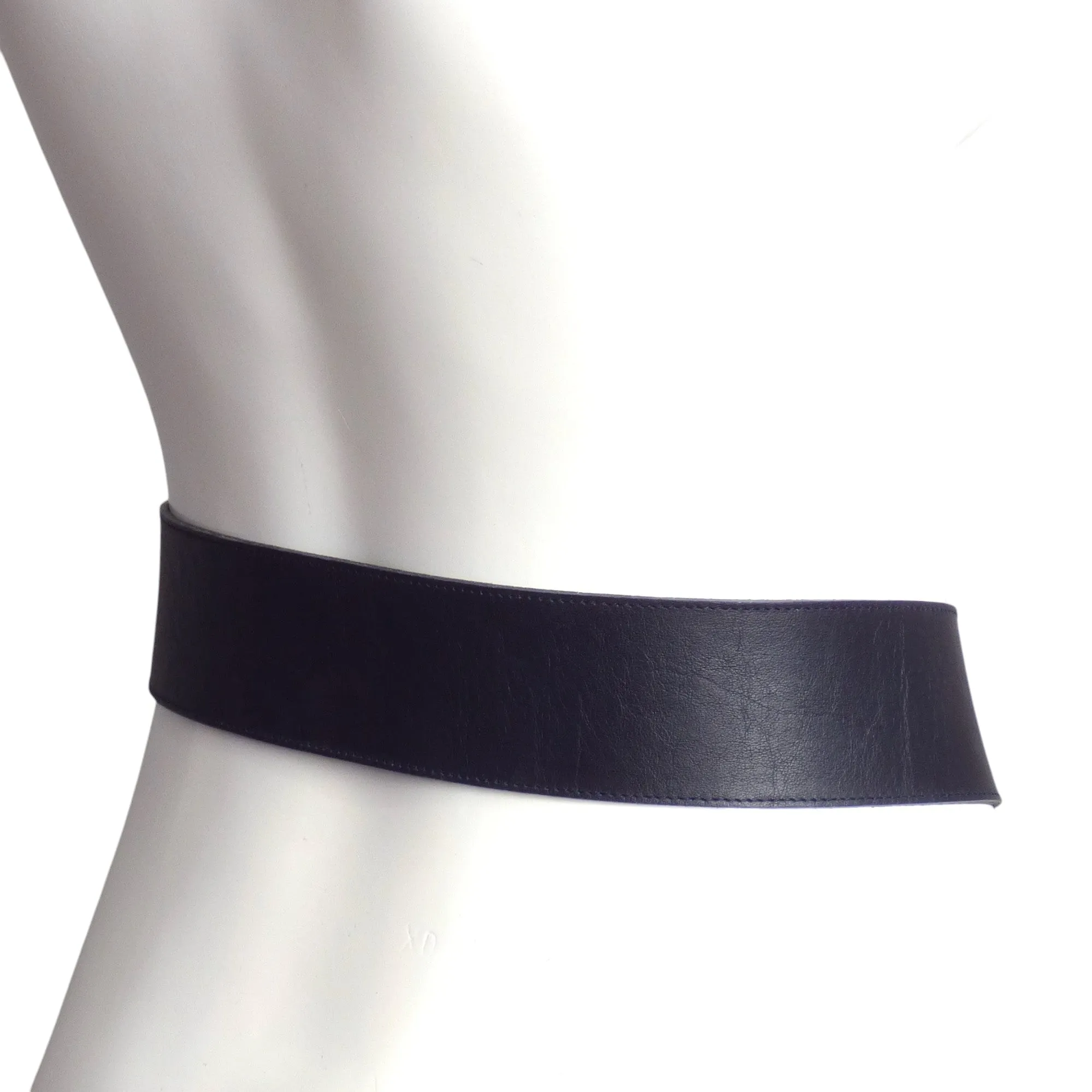 YVES SAINT LAURENT- c.1990 Black Leather Jeweled Belt, Waist-32"