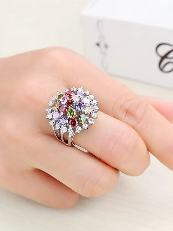 Zallure Colorful Flower Pattern Zircon Ring