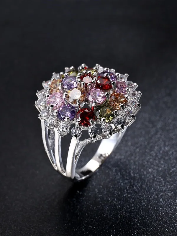 Zallure Colorful Flower Pattern Zircon Ring