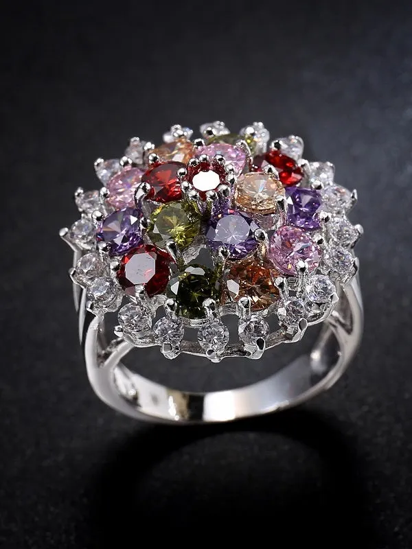 Zallure Colorful Flower Pattern Zircon Ring