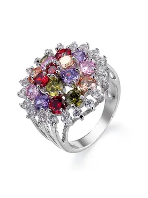 Zallure Colorful Flower Pattern Zircon Ring