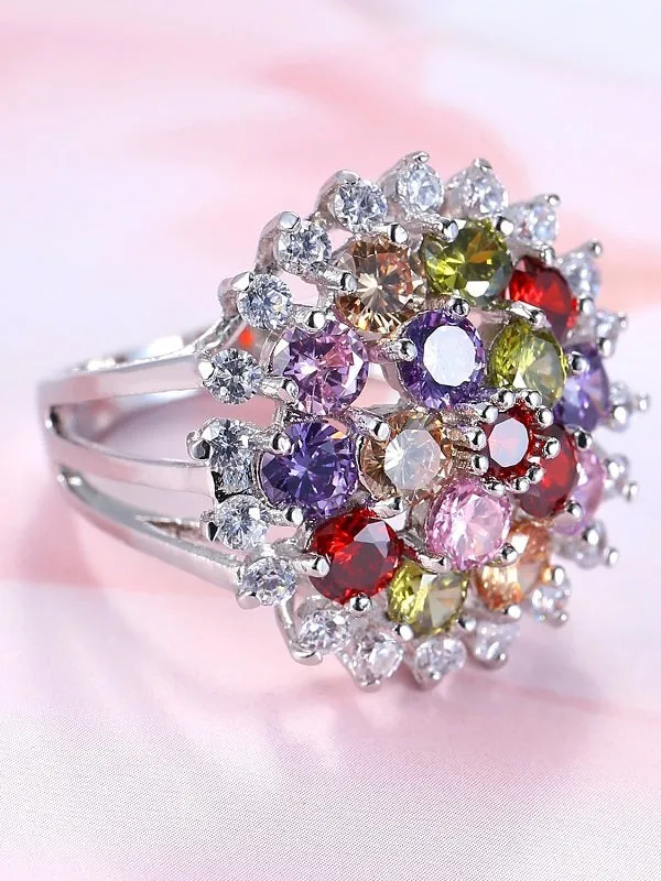 Zallure Colorful Flower Pattern Zircon Ring